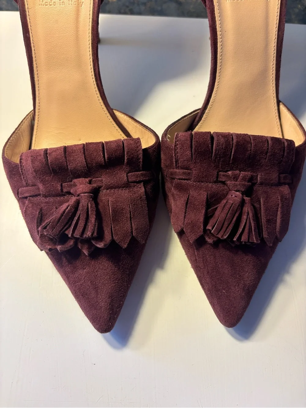J.Crew Made in Italy Burgundy Suede Tassel d’Orsay Pointed Toe Heels 9.5